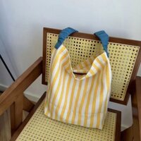 Korean Style Lazy Style Knitted Cloth Bag out Good-looking Outdoor All-Matching Large Capacity Bag 2025 New Summer Stripes Contrast Color Literary Shoulder Bag 0zQa