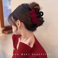 Korean Style Red Love Flocking Grip Autumn and Winter High-Grade Large Size Shark Clip Hair Volume More than Hair Clip Female Back Head eBsQ