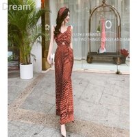 Korean version of summer leisure vacation wind wave point sling jumpsuit