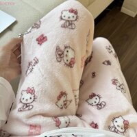 Koryes Quần Lông Cừu Flannel, Quần Pyjama Mèo Hoạt Hình Gấu Kitty, Váy Ngủ Rời Đồ Ngủ Homewear Quần Vải Co Giãn Dạo Phố