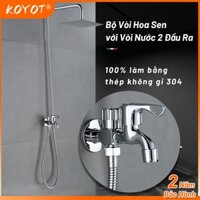 KOYOT Bộ Vòi Hoa Sen Thép Không Gỉ 304 Đầu Vòi Hoa Sen Tăng Áp Gắn Tường Với Vòi Nước 2 Đầu Ra Dây Sen Dài 1,5M