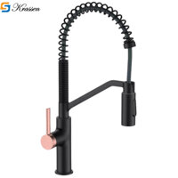 KR-66 Vòi rửa chén bát dây rút lò xo 2 đường nước nóng lạnh cao cấp chính hãng Krassen Màu Nano Black, Chrom Bóng.