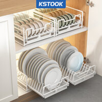 KSTOOK Giá để bát đĩa kéo Kệ Để Đồ Tủ Bếp Inox Giá Đựng Bát Đĩa Đa Năng Sơn Tĩnh Điện Trắng Có Ray Trượt