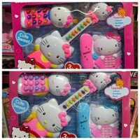 (KT1203) Bộ đồ chơi đàn guitar 3in1 chủ đề mèo Hello Kitty có đèn và âm thanh giúp bé nhận biết màu sắc, chữ số, âm nhạc