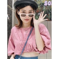 KUCHIMACHIC- Áo sơ mi croptop tay bồng,chất lụa Hàn, phù hợp đi học đi làm mã KUSM02 -nh1