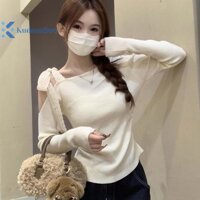 Kudosation Hàn Quốc Nơ Ren Vai Dài Tay Ôm Dệt Kim Áo Len Nữ Đẹp