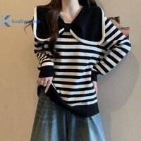 Kudosation Thời Trang Hàn Quốc Sọc Cổ Hải Quân Dài Tay Dệt Kim Áo Len Nữ Đẹp