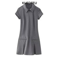 KUEDFEU Váy Mini , Váy nữ cổ tròn có dây kéo phía trước, Váy chữ A tay ngắn thoáng khí thời trang dành cho nữ