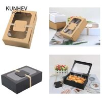 Kunhev 12 Hộp Bánh, Hộp Sô Cô La Kẹo Di Động Hình Chữ Nhật, Có Cửa Sổ PVC DIY Giấy Kraft Hộp Đóng Gói Quà Tặng Cho Lễ Tạ Ơn Đám Cưới