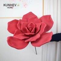 Kunhev Đầu Hoa Giả, Hoa Hồng Xốp PE Mô Phỏng Lớn, Thẩm Mỹ 40 / 50cm Viền Cán Handmade Hoa Phụ Kiện Cưới