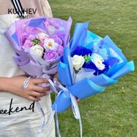 Kunhev Hoa Nhân Tạo, Hoa Hồng Hoa Cẩm Thạch Nhân Tạo, 7 Đầu Hoa Xà Phòng Hoa Hồng Hoa Cầm Tay Xà Phòng Hoa Quà Tặng Đóng Gói