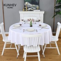 KUNHEV Khăn Trải Bàn Tròn Bằng Vải Lanh Polyester Đường Kính 60 Inch Chống Nước Màu Trắng