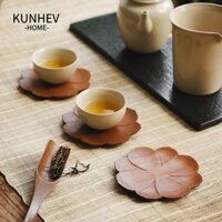 KUNHEV lót ly trà KUNHEV bằng gỗ hồng chống trượt cách nhiệt hình cánh hoa mẫu đơn