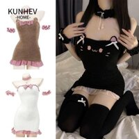 Kunhev Phục Vụ Bồi Bàn Quần Áo, Đầm Sang Trọng Thiết Kế Nơ Dễ Thương Unifrom, Cosplay Mèo Đen Thấp Trang Phục Hóa Trang Nhà Thú Cưng