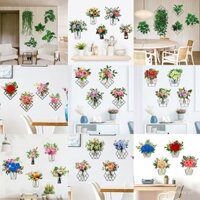 Kunshang Bình hoa lưới mới hoa hồng cây xanh giỏ treo tự dính nhãn dán tường tranh cho trang trí phòng khách phòng ngủ hành lang