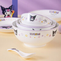Kuromi Bát Đĩa Bộ Đồ Ăn Thìa Thìa Bát Cơm Sanrio Bát Gốm Sinh Viên Căng Tin Bát