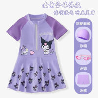 Kuromi Bé Gái Áo Bơi Tay Ngắn Bé Gái Đầm Công Chúa Hoạt Hình Mới In Một Mảnh Đồ Bơi Chống Nắng Nhanh Khô Đồ Bơi