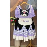 [Kuromi] Đầm bé 2hand size 140 eo 62-70cm Dài 69cm Vai 28cm kèm phụ kiện Cài tóc & Gấu Kuromi mini đeo chéo
