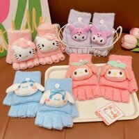 Kuromi Găng Tay Trẻ Em Cô Gái Hoạt Hình Dễ Thương Sanrio Lông Cừu Năm Cánh Bộ Cô Gái Viết Giữ Ấm Ngay Cả