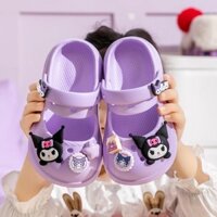 Kuromi Trẻ Em Hoạt Hình Dép Mùa Hè 2024 Bé Gái Kuromi Chống Trơn Trượt Dễ Thương Trong Nhà Lỗ Giày Sandal Ngoài Trời Màu Tím