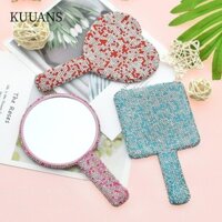 KUUANS Gương trang điểm , Gương cầm tay mỹ phẩm hình trái tim tròn đính đá, Bling sáng bóng có tay cầm Gương cầm tay cầm tay