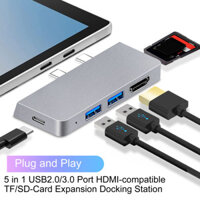 [Ky] Đầu cắm không cần ổ đĩa tốc độ cao Đầu đọc thẻ hiệu quả Hub 6 cổng Type-C USB2.0 / 3.0 Cổng HDMI Tương thích TF / SD-Card Docking Station cho Surface Pro 8