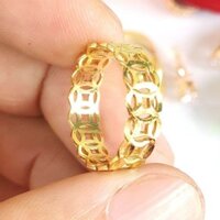 (Ký Hiệu -Không Phai) Nhẫn Kim Tiền Vàng Vonfram Cao Cấp-Dùng không bay màu