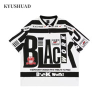 Kyushuad American retro màu sắc phù hợp với Áo polo chữ dáng rộng nam mùa hè áo thun ngắn tay
