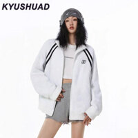 Kyushuad Áo khoác nữ Mỹ cổ điển thể thao đứng cổ áo sọc áo khoác dáng rộng áo khoác hàng đầu
