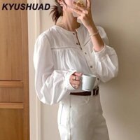 Kyushuad Áo sơ mi cổ đứng mới áo sơ mi dài tay dáng rộng