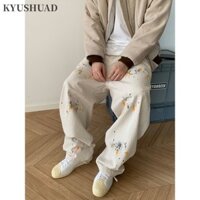 Kyushuad Quần nam Mỹ retro đường phố cao cấp rung cảm thiết kế sơn bắn tung tóe mực giảm béo quần jean dành cho nam