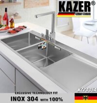 KZ7435A-10048 - BỒN RỬA CHÉN 2 HỘC KAZER, INOX ĐÚC NHẬP KHẨU 304 100%
