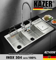 KZ7435G-10048 - BỒN RỬA CHÉN 2 HỘC KAZER, INOX ĐÚC NHẬP KHẨU 304 100%