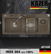 KZ7438 - BỒN RỬA CHÉN 2 HỘC KAZER, INOX ĐÚC NHẬP KHẨU 304 100% - THANH LÝ