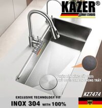 KZ7474 - BỒN RỬA CHÉN 1 HỘC KAZER, INOX ĐÚC NHẬP KHẨU 304 100%,  ÂM BÀN ĐÁ