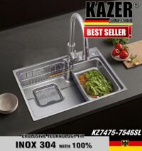 KZ7475M - BỒN RỬA CHÉN 1 HỘC KAZER, INOX ĐÚC NHẬP KHẨU 304 100%