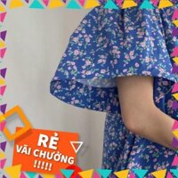 l [ORDER] Váy cổ tròn hoa nhí vàng xanh tay áo phồng mùa hè mới k