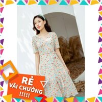 l TIIN STORE Váy xanh hoa hồng nhí cổ V xẻ gấu by Tiin k