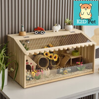 L11 Lồng gỗ mặt mica cho Hamster, Guinea Pig (bọ ú, chuột lang), thỏ, sóc, chinchilla, bò sát, Gà Rutin