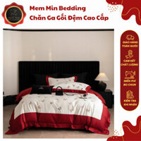 (L41177)Bộ Chăn Ga Gối Lụa Satiin Mượt Mà Êm Ái Họa Tiết Thêu Hình Bướm Tinh Tế Quyến Rũ- MemMinbedding