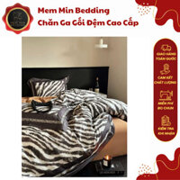 (L4270)Bộ Chăn Ga Cotton Lụa Nhung Thiết Kế Mới Lạ Hiện Đại Bắt Mắt Cho Giới Thượng Lưu - MemMinbedding Luxury