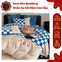 (L570)Bộ Chăn Ga Gối Chất Liệu Nỉ Nhung Sữa Mềm Mịn Tone Màu Trang Nhã Họa Tiết Cute - MemMinbedding Luxury