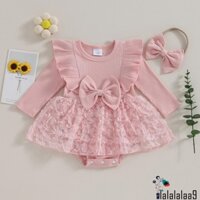 La-baby Bé Gái Rompers Đầm Dài Tay Nơ Ren Lớp Váy Tulle Viền Tập Đi Body Có Băng Đô