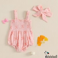 La-baby Girl 2 Bộ Trang Phục Mùa Hè Không Tay In Nơ Áo Liền Quần Có Băng Đô Bộ Quần Áo Trẻ Sơ Sinh