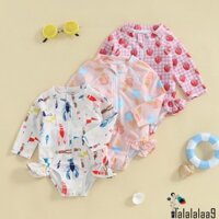 La-baby Girl Rash Guard Đồ Bơi Kem / Tôm / Dâu In Hình Dài Tay Mock Cổ Dây Kéo Bộ Đồ Tắm