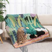 Lá In Hình Dệt Kim Sofa Ném Chăn Boho Đan Ghế Sofa Khăn Thảm Kẻ Sọc Giường Tấm Thảm Trải Giường