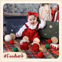 La pomme - Body chip dài tay kèm áo cổ bèo và băng đô nơ cho bé màu đỏ noel tết
