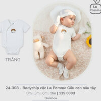 La pomme Bodychip cộc La Pomme Gấu con nâu tây - Trắng cho bé