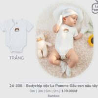 La pomme Bodychip cộc La Pomme Gấu con nâu tây - Trắng cho bé