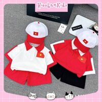 LA103 - Set bộ quần áo bé trai, Set áo ngắn tay quần đùi lá cờ đỏ kèm tặng mũ lưỡi trai